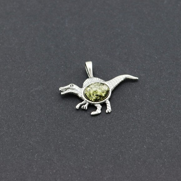 Sterling silver pendant with natural Baltic amber, dinosaur amber pendant - Picture 3 of 8